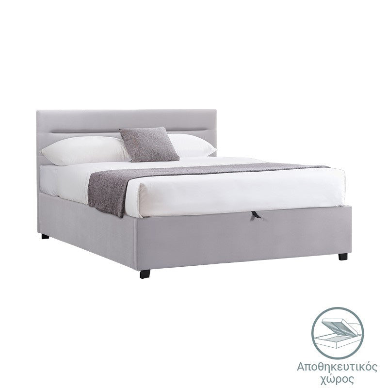 Κρεβάτι Molito βελούδο σε γκρι απόχρωση με αποθηκευτικό χώρο120x200εκ
