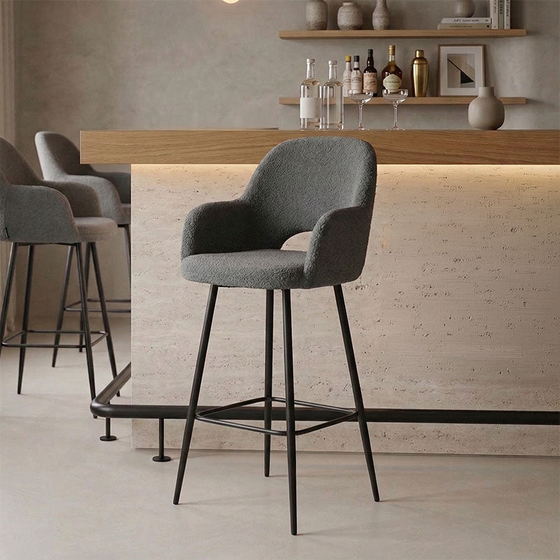 Σκαμπό bar Renish μπουκλέ γκρι-μεταλλικό μαύρο πόδι 51x57x114εκ