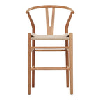 Σκαμπό μπαρ Wishbone μεσαίου ύψους rubberwood-σχοινί σε φυσική απόχρωση 55x49x96εκ