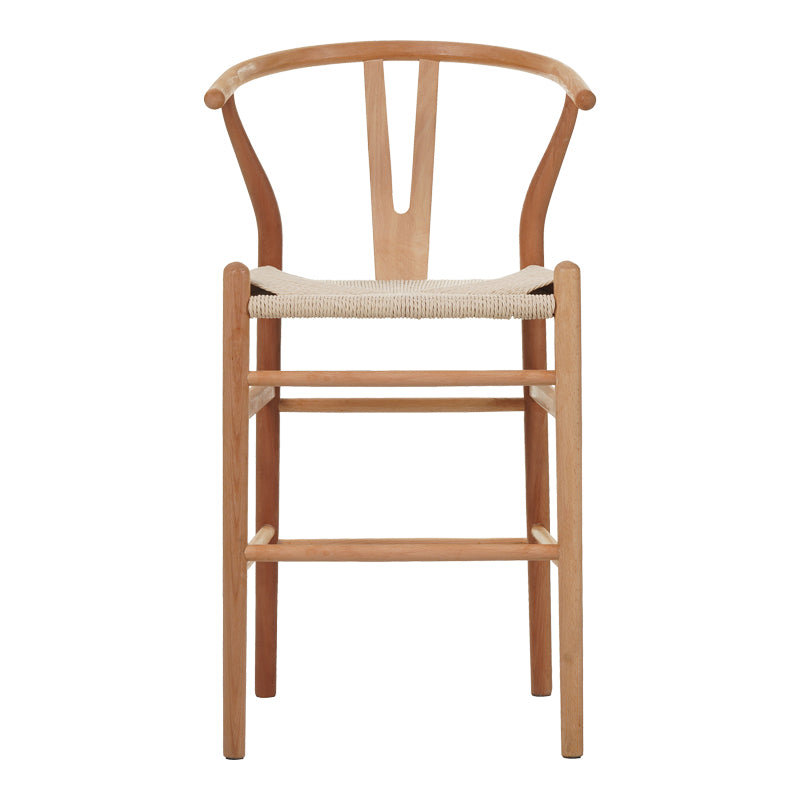 Σκαμπό μπαρ Wishbone μεσαίου ύψους rubberwood-σχοινί σε φυσική απόχρωση 55x49x96εκ