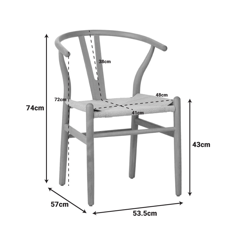 Καρέκλα Wishbone rubberwood-σχοινί σε μαύρη απόχρωση 53.5x57x74εκ