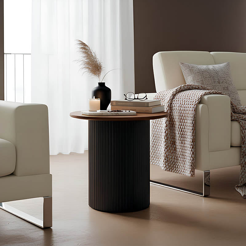 Βοηθητικό τραπέζι Dovel mdf σε καρυδί-μαύρο μέταλλο Φ50x50εκ
