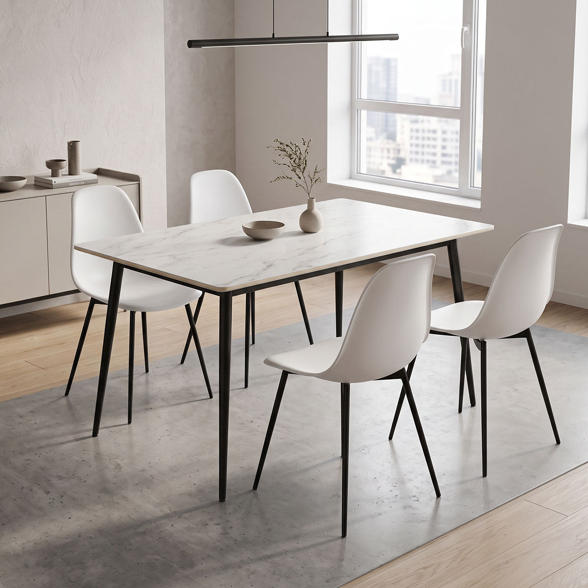 Τραπέζι Gustas λευκό μαρμάρου sintered stone-μαύρο μέταλλο 120x80x76εκ