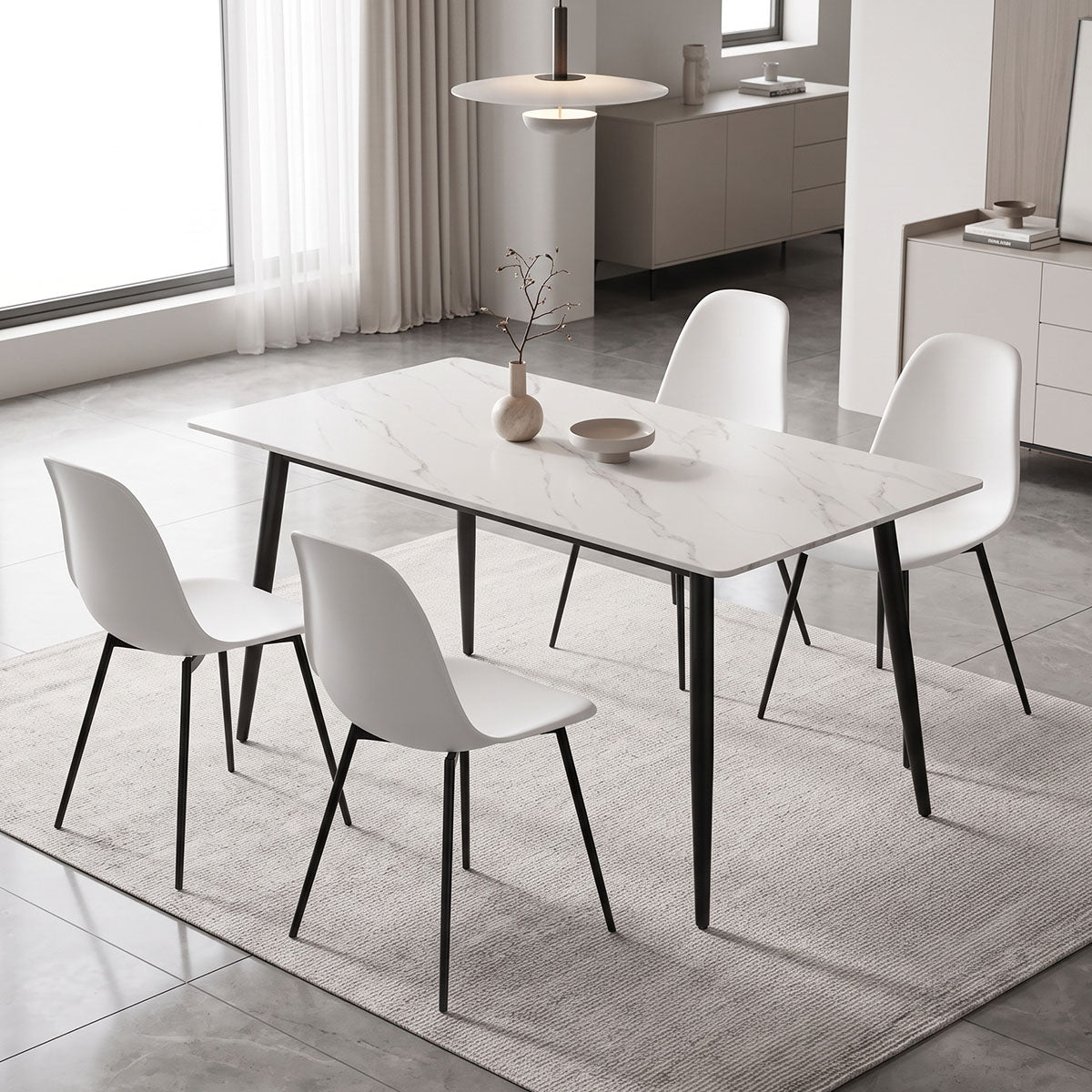 Τραπέζι Gustas λευκό μαρμάρου sintered stone-μαύρο μέταλλο 140x80x76εκ
