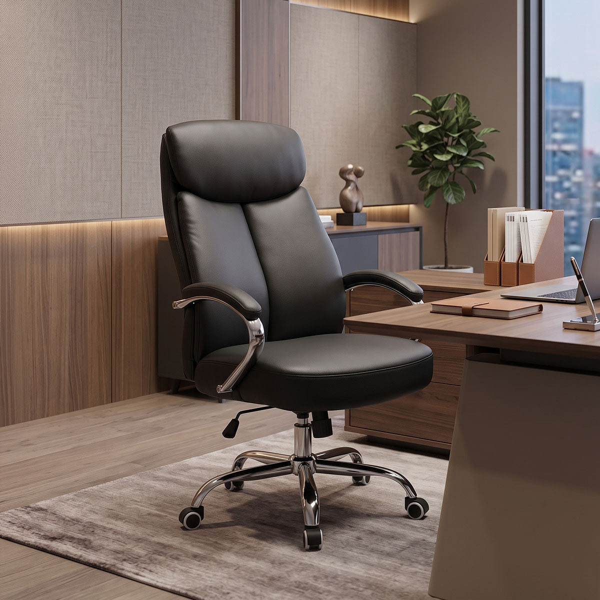 Καρέκλα γραφείου διευθυντή Venza pu σε μαύρη απόχρωση 70x65x117-124εκ