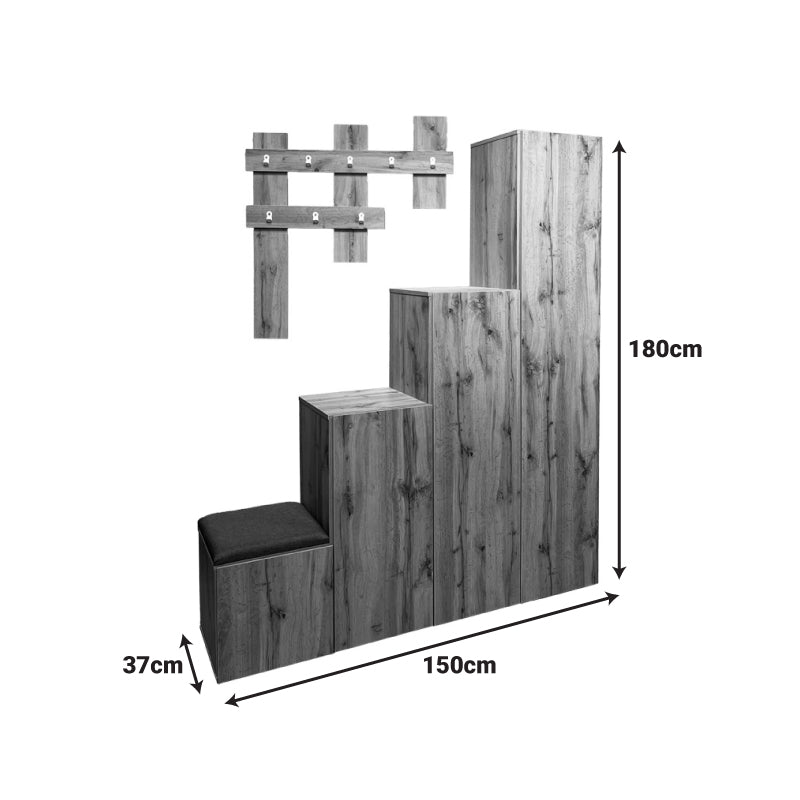 Έπιπλο εισόδου Nenich σε oak απόχρωση 150x37x180εκ