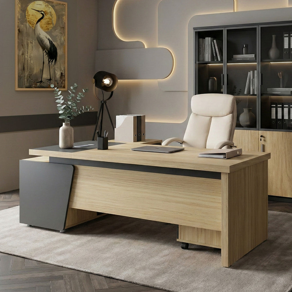 Γραφείο επαγγελματικό Lotus με δεξιά γωνία σε φυσική-ανθρακί απόχρωση 160x160x75εκ