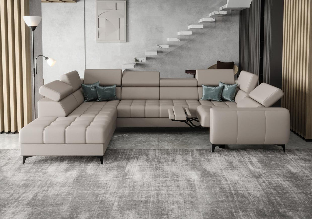 Γωνιακός καναπές Calyra Max I Relax Lthr-Γκρεζ-Αριστερή