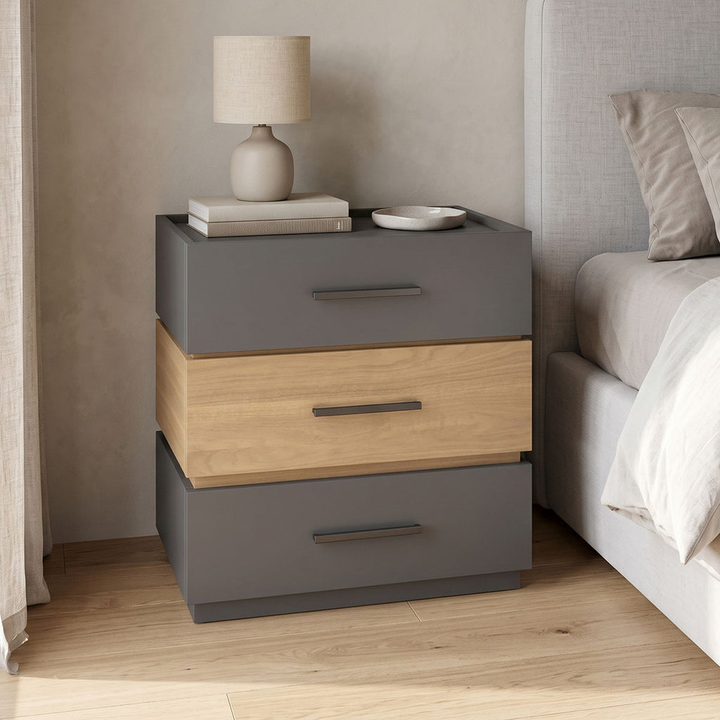 Κομοδίνο Sonlen mdf σε sonoma-ανθρακί απόχρωση 60x40x66εκ