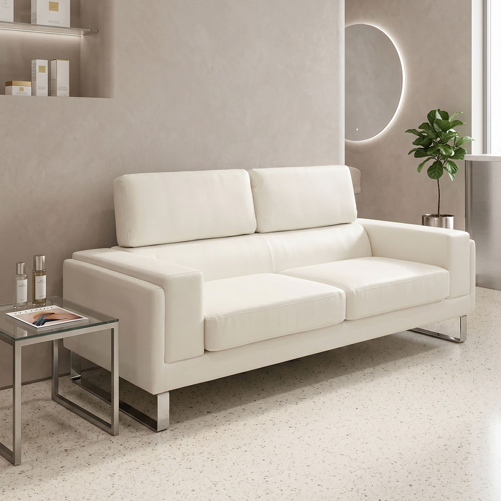 Καναπές Shea 3θέσιος PU ivory-inox 198x80x87εκ