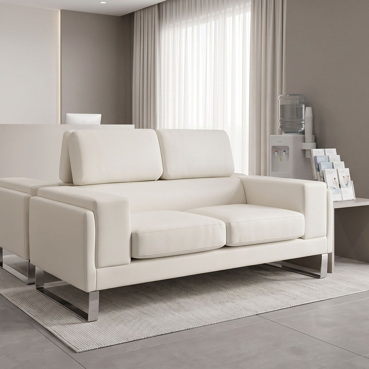Καναπές Shea 2θέσιος PU ivory-inox 158x80x87εκ