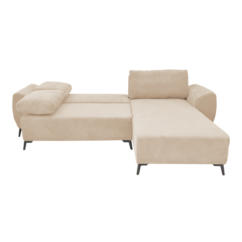 Kαναπές κρεβάτι τριθέσιος αναστρέψιμος Settee ύφασμα με αποθηκευτικό χώρο σε μπεζ απόχρωση 286x204x93εκ