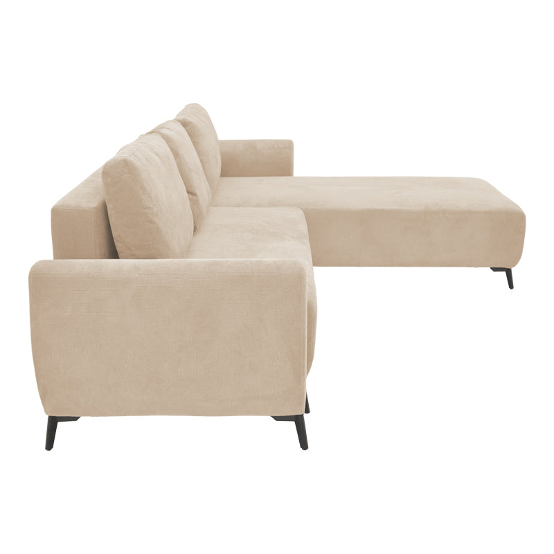 Kαναπές κρεβάτι τριθέσιος αναστρέψιμος Settee ύφασμα με αποθηκευτικό χώρο σε μπεζ απόχρωση 286x204x93εκ