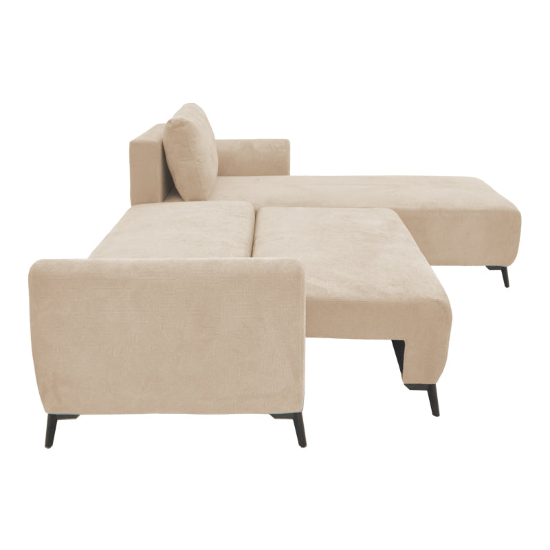Kαναπές κρεβάτι τριθέσιος αναστρέψιμος Settee ύφασμα με αποθηκευτικό χώρο σε μπεζ απόχρωση 286x204x93εκ