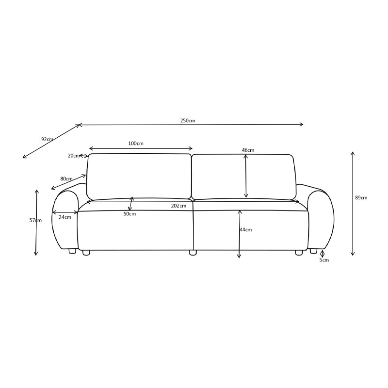 Kαναπές-κρεβάτι τριθέσιος Hungie υφασμα μπεζ 250x92x89εκ