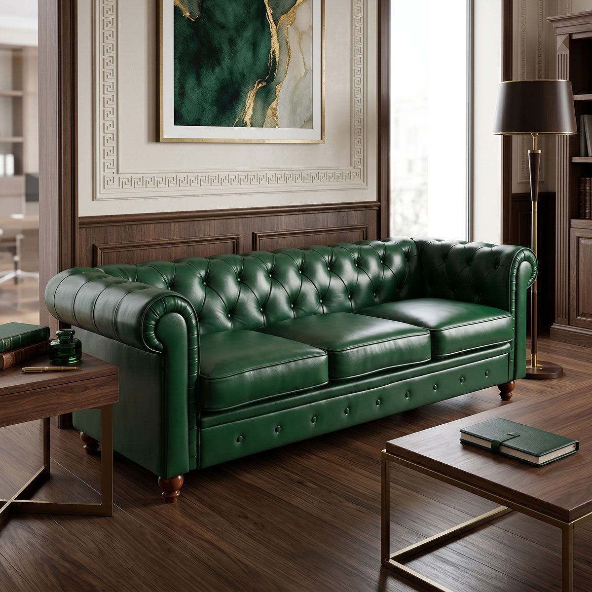 Kαναπές τριθέσιος τ. Chesterfield pu κυπαρισσί 203x84x67εκ