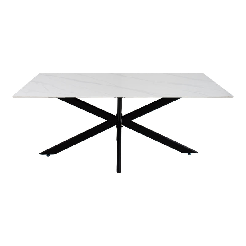 Τραπέζι Bethan sintered stone λευκό-μαύρα μεταλλικά πόδια 180x90x75εκ