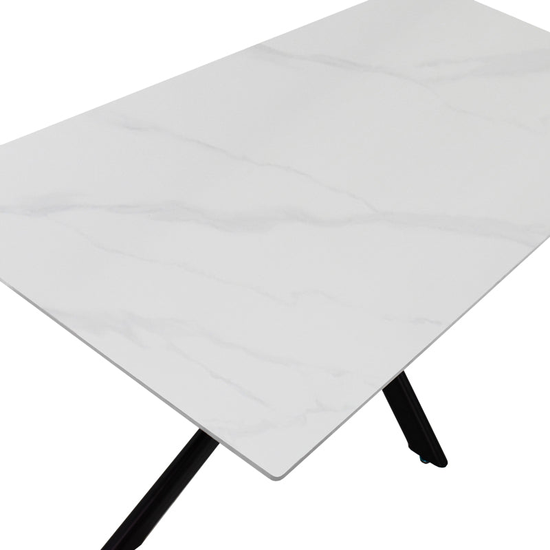 Τραπέζι Bethan sintered stone λευκό-μαύρα μεταλλικά πόδια 180x90x75εκ