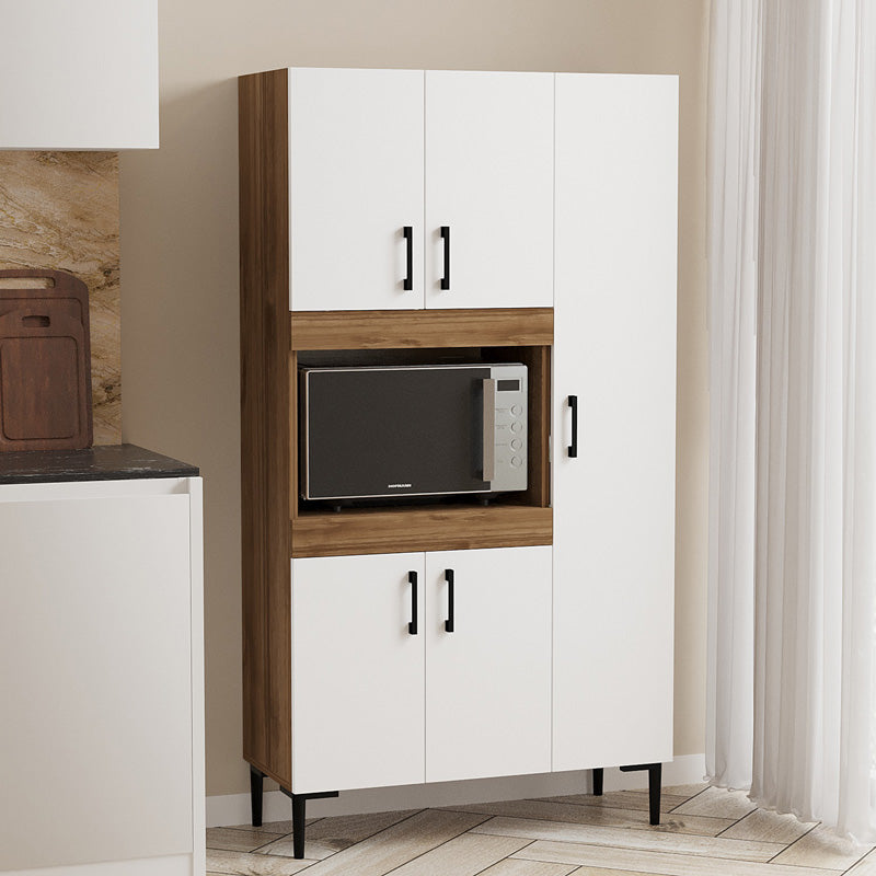 Ντουλάπα κουζίνας Defne χρώμα λευκό-καρυδί 89x37.5x160εκ