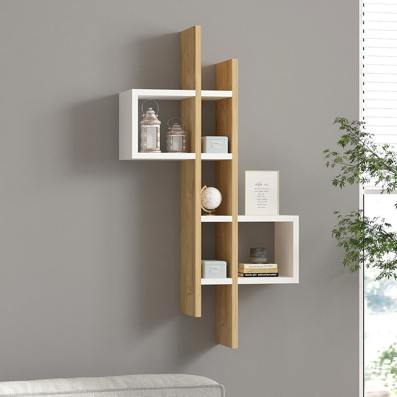 Ραφιέρα τοίχου Garel σε oak-λευκή απόχρωση 53,8x19,6x108εκ