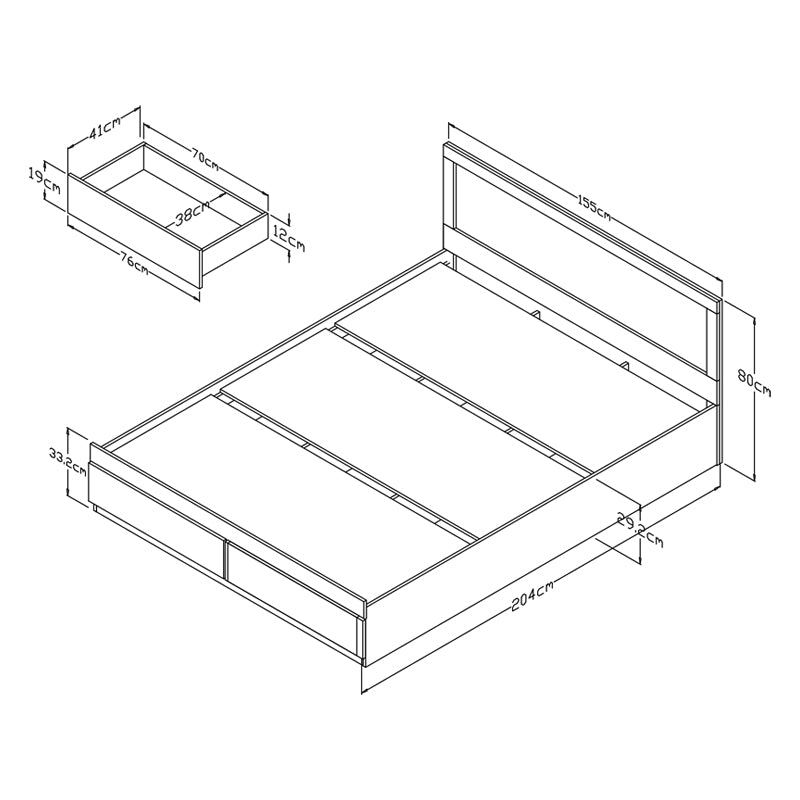 Κρεβάτι Olympus με συρτάρι σε λευκή απόχρωση 150x200εκ