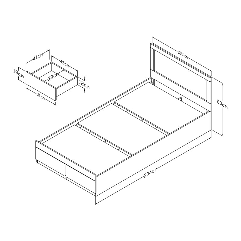 Κρεβάτι Olympus με συρτάρι σε λευκή απόχρωση 120x200εκ