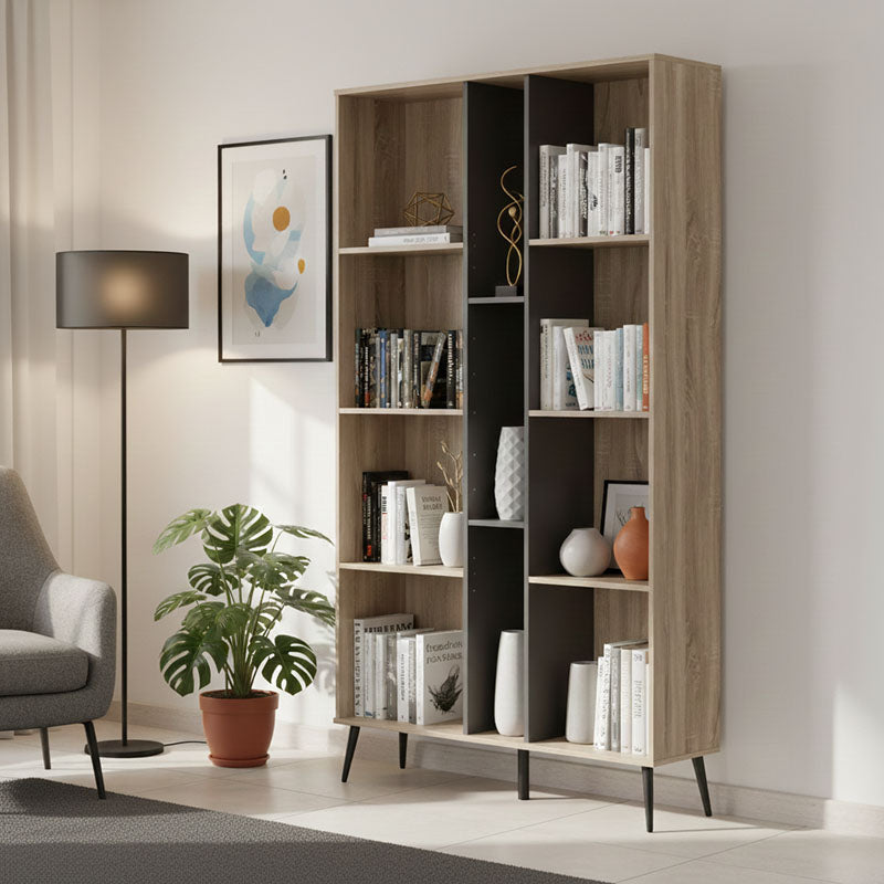 Βιβλιοθήκη Zezan σε sonoma-ανθρακί απόχρωση 114x30x200.5εκ