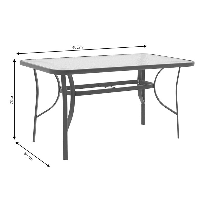 Τραπέζι Ensure ανθρακί μέταλλο-tempered γυαλί 140x80x70εκ