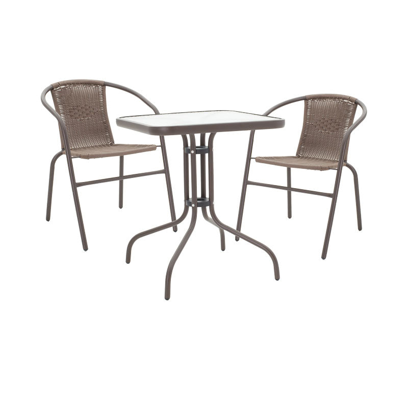 Tραπεζαρία Obbi-Watson σετ 3τεμ καφέ μέταλλο-pe rattan 60x60x70εκ
