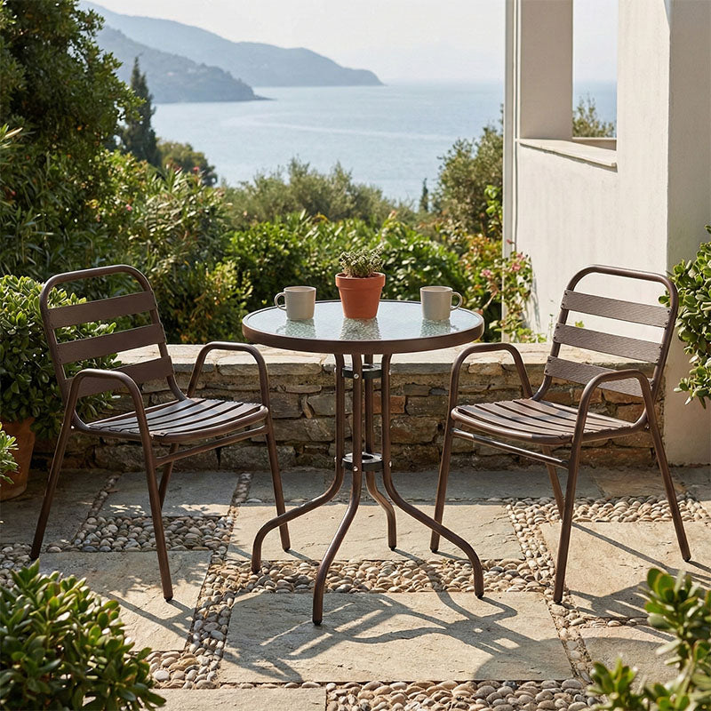 Τραπεζαρία Watson-Sussie σετ 3τεμ μέταλλο καφέ-γυαλί Φ60x70εκ