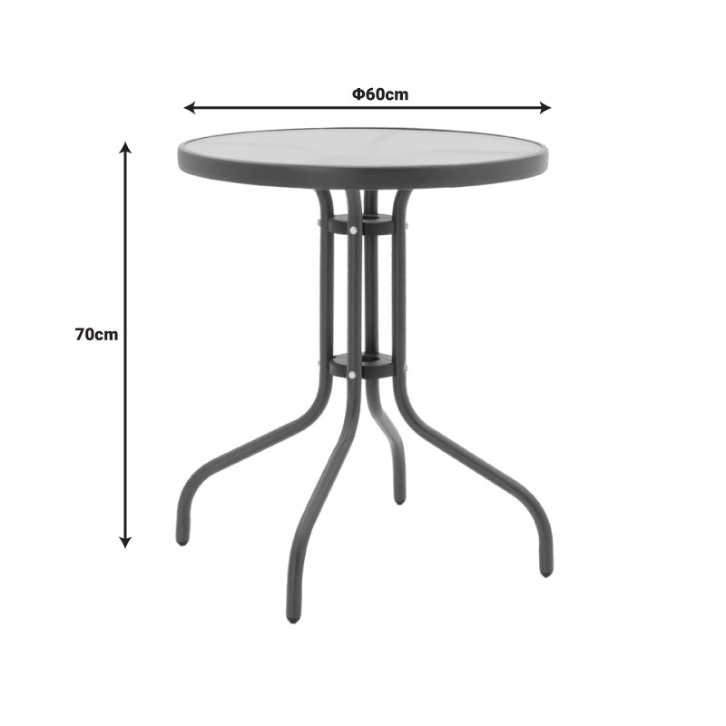 Tραπεζαρία Watson-Sussie σετ 3τεμ μέταλλο ανθρακί-γυαλί Φ60x70εκ