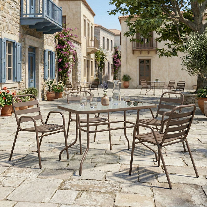 Τραπεζαρία Valor-Sussie 5τεμ μέταλλο καφέ-γυαλί 110x60x70εκ