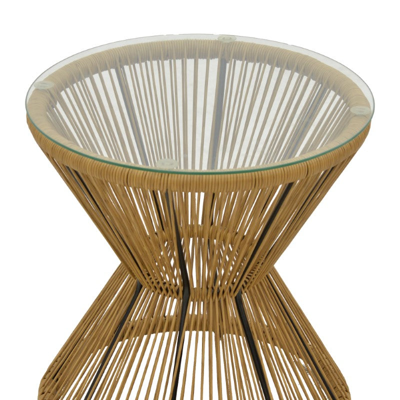 Τραπέζι Mabil rattan φυσικό-γυαλί Φ50x55εκ