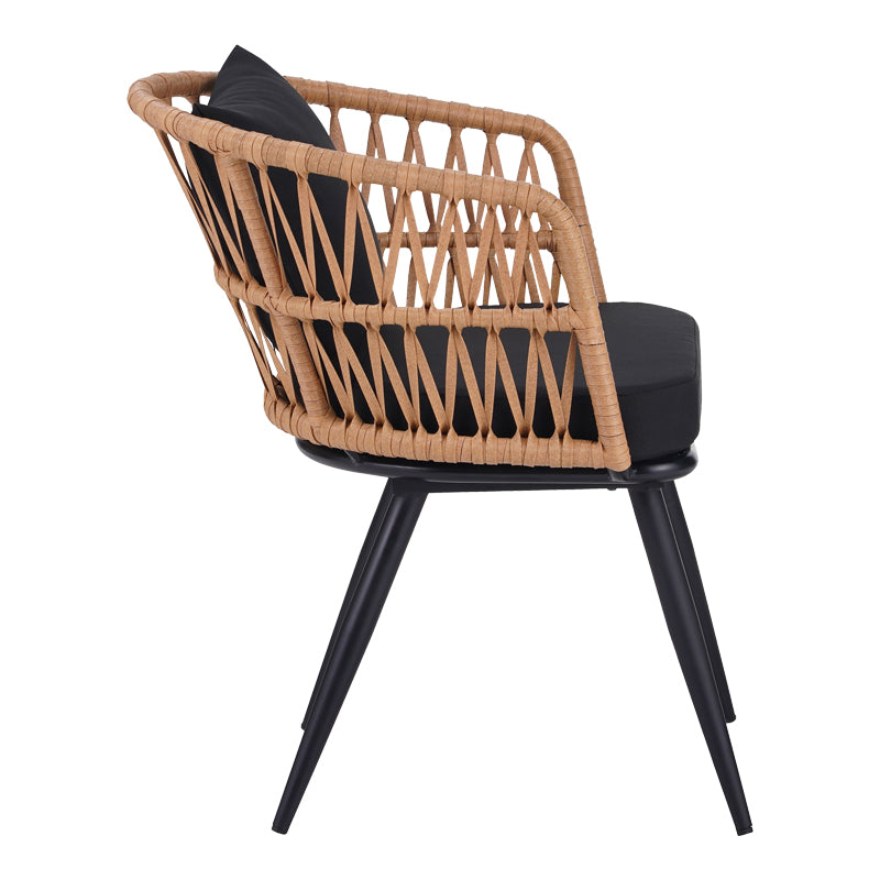 Πολυθρόνα Naoki pe rattan -metal σε φυσική απόχρωση με μαύρα πόδια/μαξιλάρι 62x60x80εκ