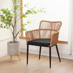 Πολυθρόνα Naoki pe rattan -metal σε φυσική απόχρωση με μαύρα πόδια/μαξιλάρι 59x62.5x82εκ
