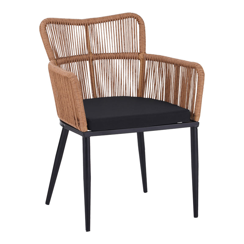 Πολυθρόνα Naoki pe rattan -metal σε φυσική απόχρωση με μαύρα πόδια/μαξιλάρι 59x62.5x82εκ