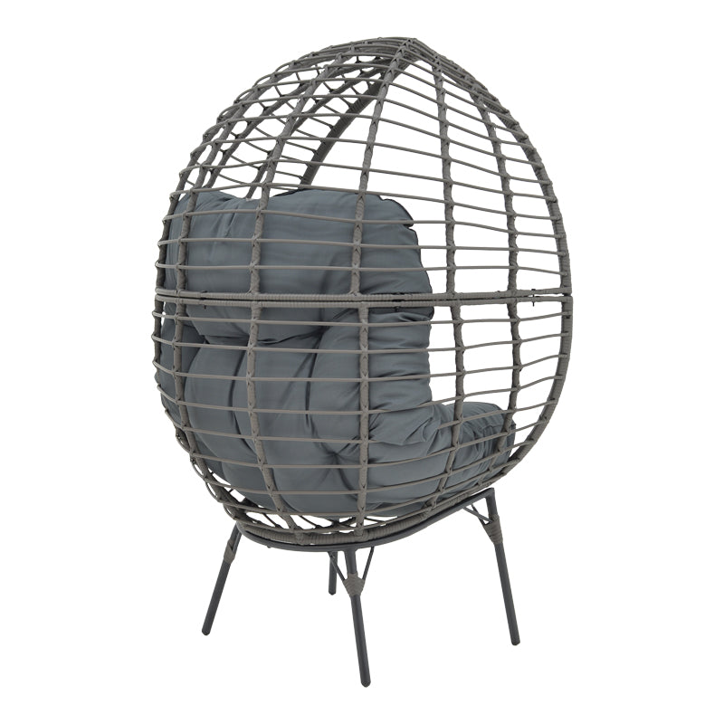 Πολυθρόνα Nestie wicker rattan γκρι-μεταλλικό γκρι πόδι-γκρι μαξιλάρι 102x80x155εκ