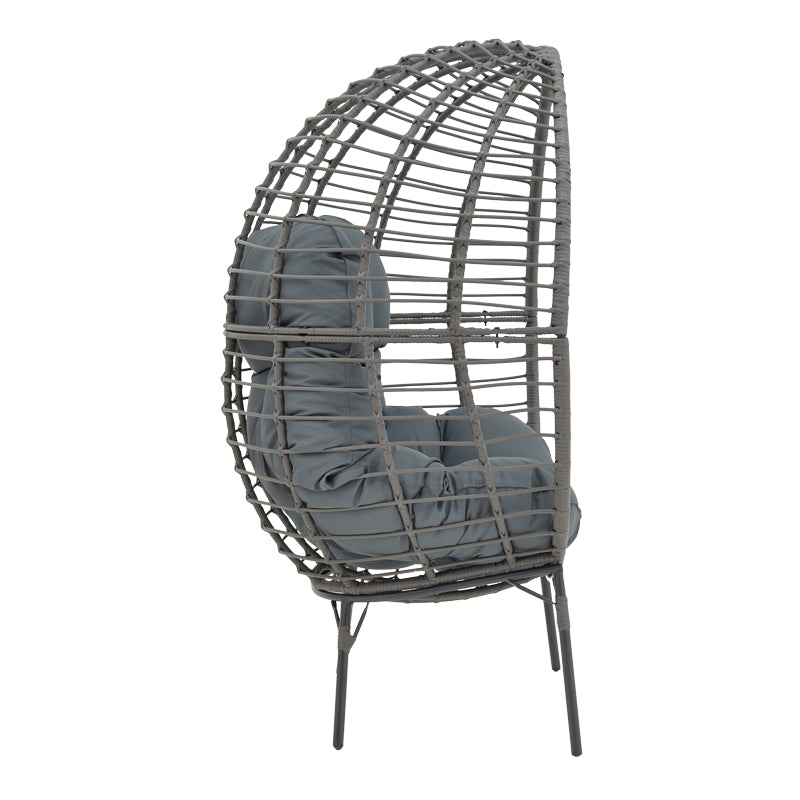 Πολυθρόνα Nestie wicker rattan γκρι-μεταλλικό γκρι πόδι-γκρι μαξιλάρι 102x80x155εκ