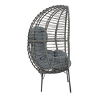 Πολυθρόνα Nestie wicker rattan γκρι-μεταλλικό γκρι πόδι-γκρι μαξιλάρι 102x80x155εκ