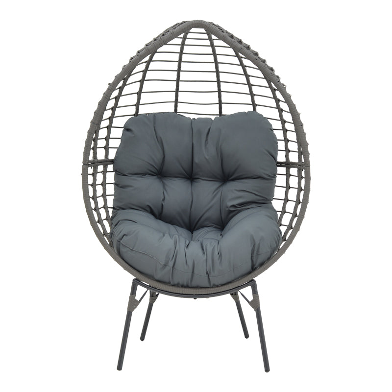 Πολυθρόνα Nestie wicker rattan γκρι-μεταλλικό γκρι πόδι-γκρι μαξιλάρι 102x80x155εκ