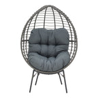 Πολυθρόνα Nestie wicker rattan γκρι-μεταλλικό γκρι πόδι-γκρι μαξιλάρι 102x80x155εκ