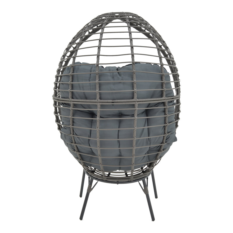 Πολυθρόνα Nestie wicker rattan γκρι-μεταλλικό γκρι πόδι-γκρι μαξιλάρι 102x80x155εκ