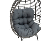 Πολυθρόνα Nestie wicker rattan γκρι-μεταλλικό γκρι πόδι-γκρι μαξιλάρι 102x80x155εκ