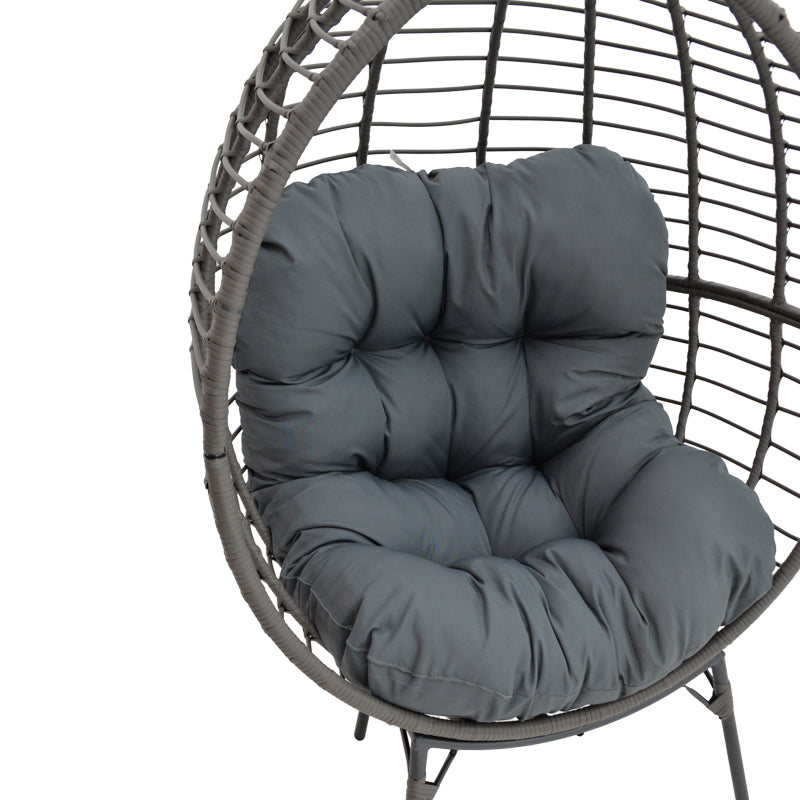 Πολυθρόνα Nestie wicker rattan γκρι-μεταλλικό γκρι πόδι-γκρι μαξιλάρι 102x80x155εκ