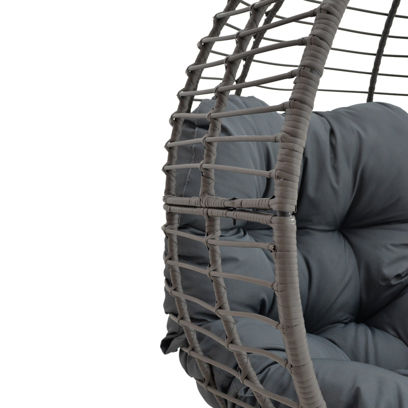 Πολυθρόνα Nestie wicker rattan γκρι-μεταλλικό γκρι πόδι-γκρι μαξιλάρι 102x80x155εκ