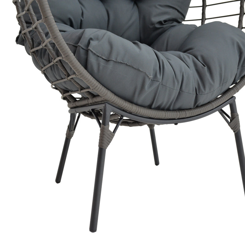 Πολυθρόνα Nestie wicker rattan γκρι-μεταλλικό γκρι πόδι-γκρι μαξιλάρι 102x80x155εκ
