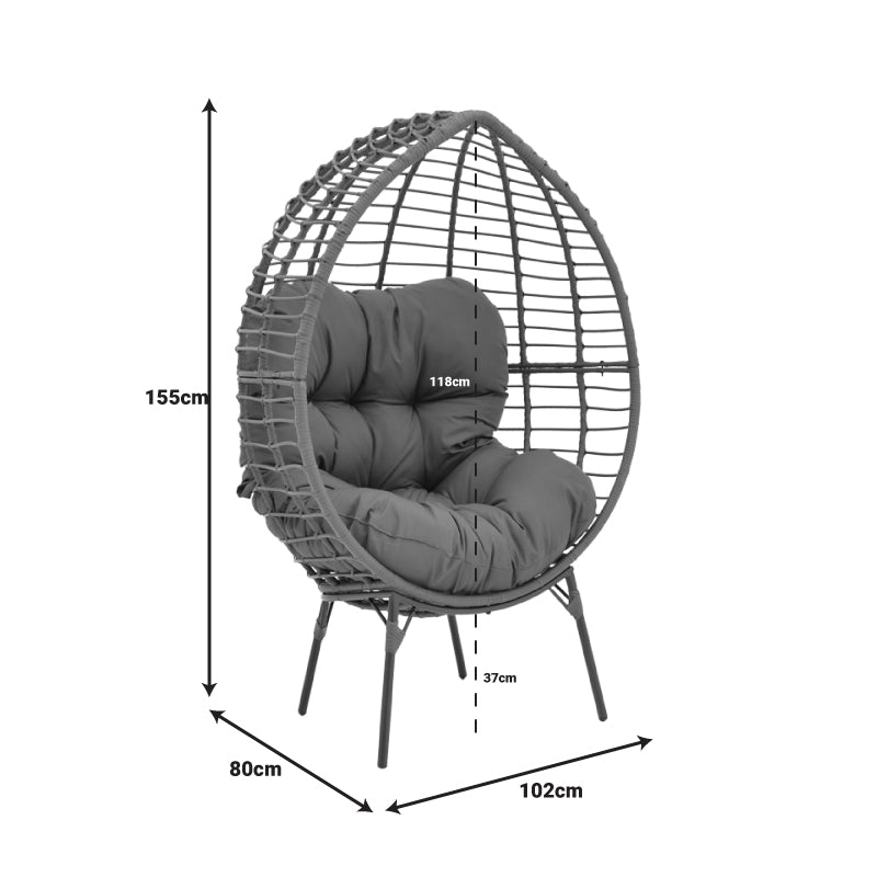 Πολυθρόνα Nestie wicker rattan γκρι-μεταλλικό γκρι πόδι-γκρι μαξιλάρι 102x80x155εκ