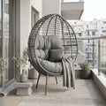 Πολυθρόνα Nestie wicker rattan γκρι-μεταλλικό γκρι πόδι-γκρι μαξιλάρι 102x80x155εκ