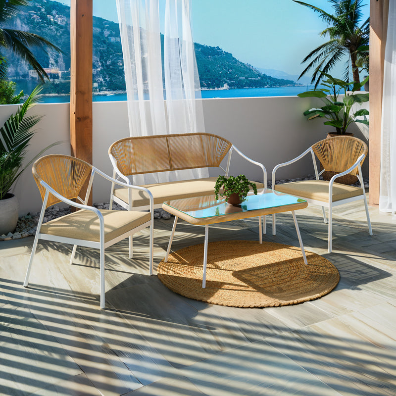 Σαλόνι Bonanza σετ 4τμχ rattan μπεζ-μέταλλο λευκό