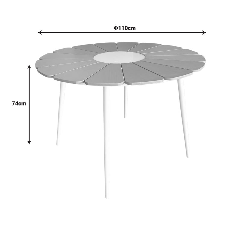 Τραπέζι Pinap λευκό αλουμίνιο και plywood σε φυσική απόχρωση Φ110x74εκ